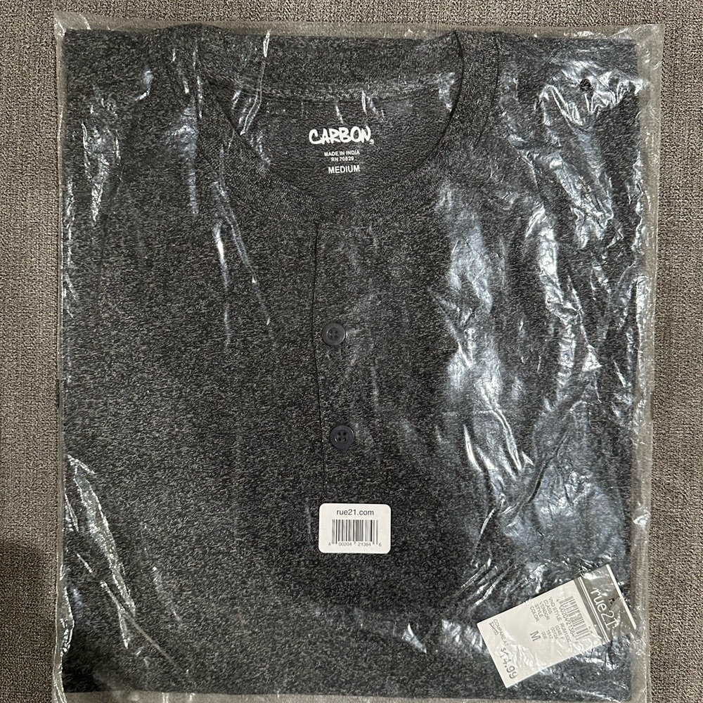 Carbon Men's Charcoal Long Sleeve Henley